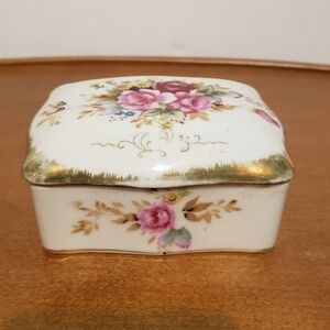 Vintage Porcelain Trinket Box Japanese Hand Painted Roses